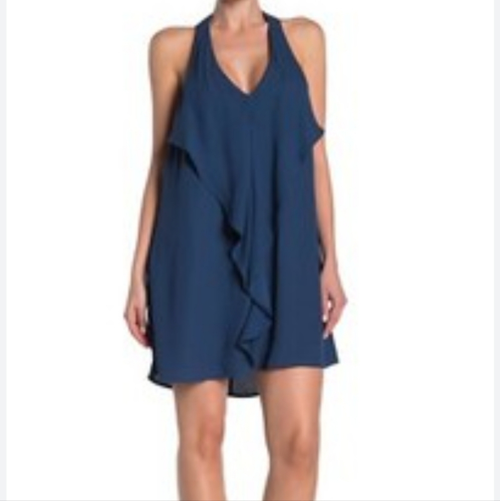 BCBG Generation Blue Halter Ruffled Mini Dress Small